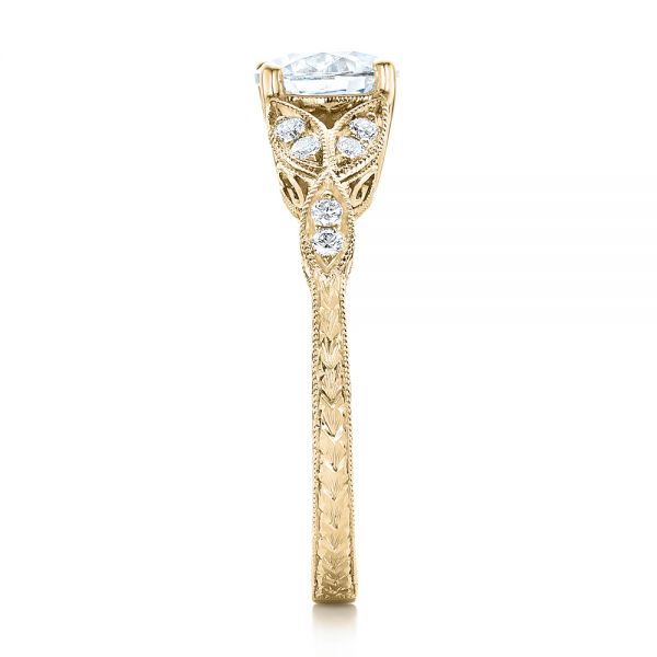 18k Yellow Gold 18k Yellow Gold Tri-leaf Diamond Engagement Ring - Side View - 101989