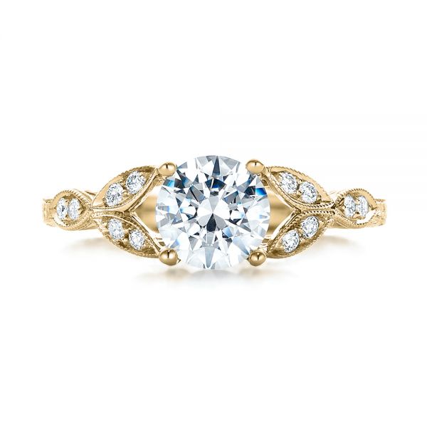 18k Yellow Gold 18k Yellow Gold Tri-leaf Diamond Engagement Ring - Top View - 101989