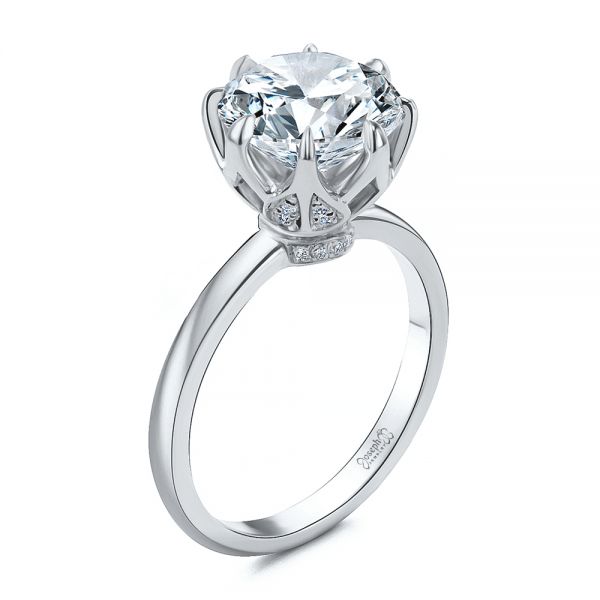 18k White Gold 18k White Gold Tulip Head Diamond Engagement Ring - Three-Quarter View -  107591