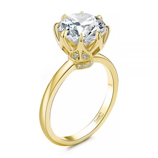 14k Yellow Gold Tulip Head Diamond Engagement Ring - Three-Quarter View -  107591
