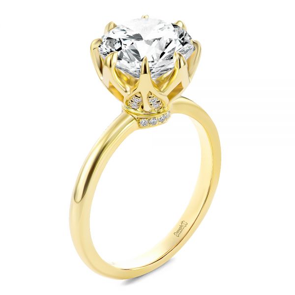 14k Yellow Gold Tulip Head Diamond Engagement Ring - Three-Quarter View -  107591