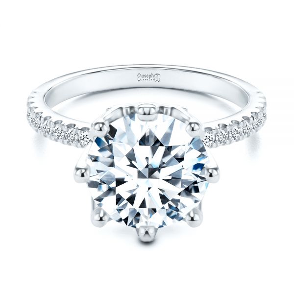 18k White Gold 18k White Gold Tulip Head And Diamond Accents Engagement Ring - Flat View - 107627