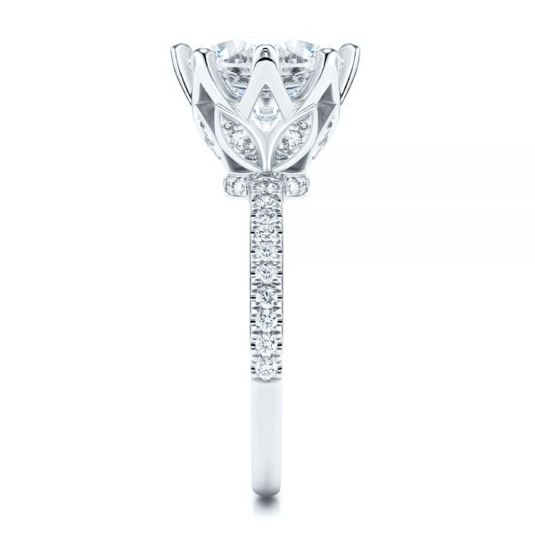 18k White Gold 18k White Gold Tulip Head And Diamond Accents Engagement Ring - Side View - 107627