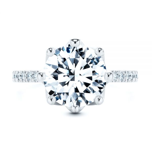 18k White Gold 18k White Gold Tulip Head And Diamond Accents Engagement Ring - Top View - 107627