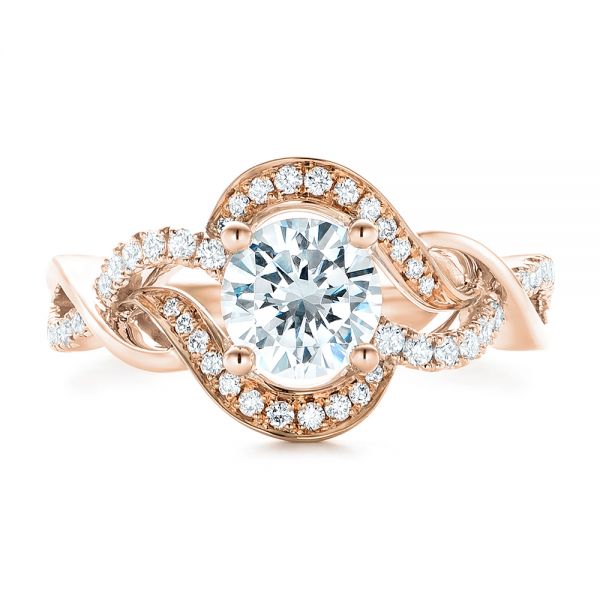 18k Rose Gold And Platinum 18k Rose Gold And Platinum Twist Diamond Engagement Ring - Top View -  102489