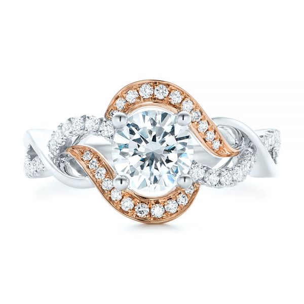 18k White Gold And 18K Gold 18k White Gold And 18K Gold Twist Diamond Engagement Ring - Top View -  102489