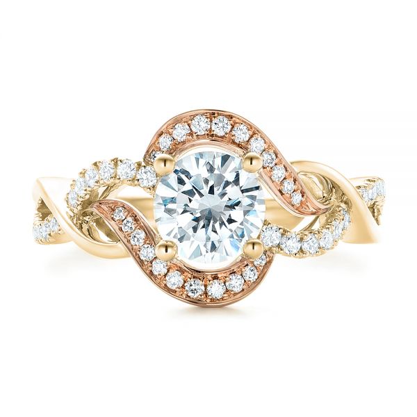 18k Yellow Gold And 14K Gold 18k Yellow Gold And 14K Gold Twist Diamond Engagement Ring - Top View - 102489