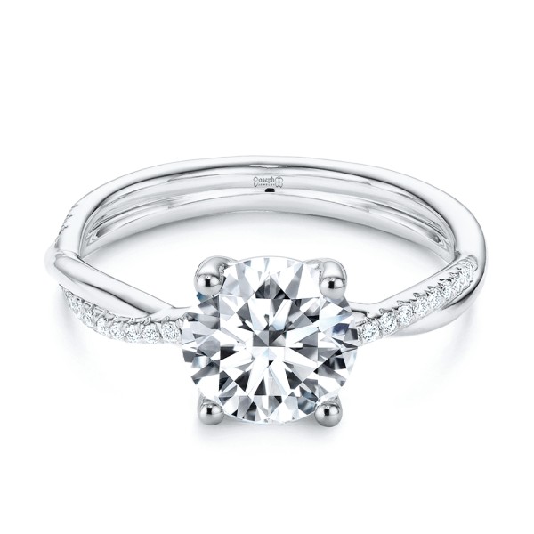 14k White Gold Twist Shank Diamond Engagement Ring - Flat View - 107771