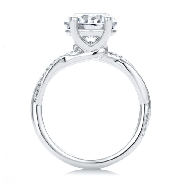 14k White Gold Twist Shank Diamond Engagement Ring - Front View - 107771