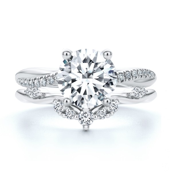 14k White Gold Twist Shank Diamond Engagement Ring - Top View - 107771