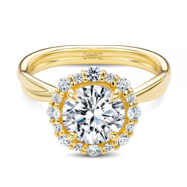 18k Yellow Gold Twisted Diamond Engagement Ring - Flat View - 107731