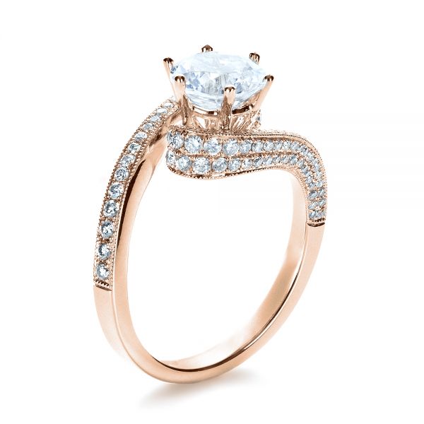 18k Rose Gold 18k Rose Gold Twisting Shank Diamond Engagement Ring - Vanna K - Three-Quarter View -  1401