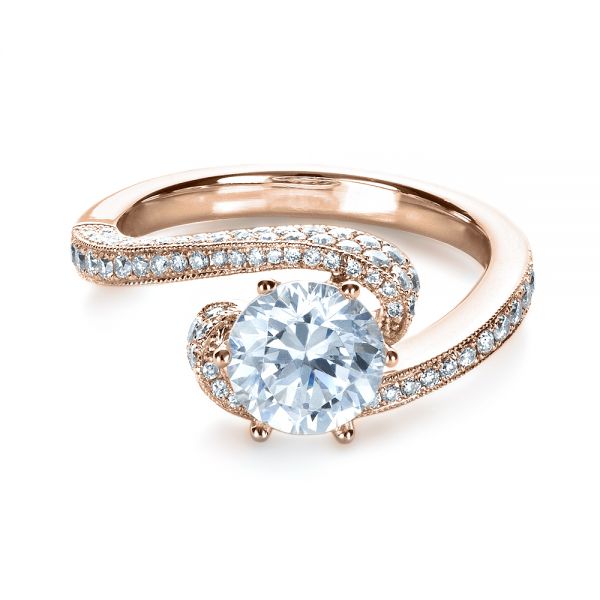 18k Rose Gold 18k Rose Gold Twisting Shank Diamond Engagement Ring - Vanna K - Flat View -  1401
