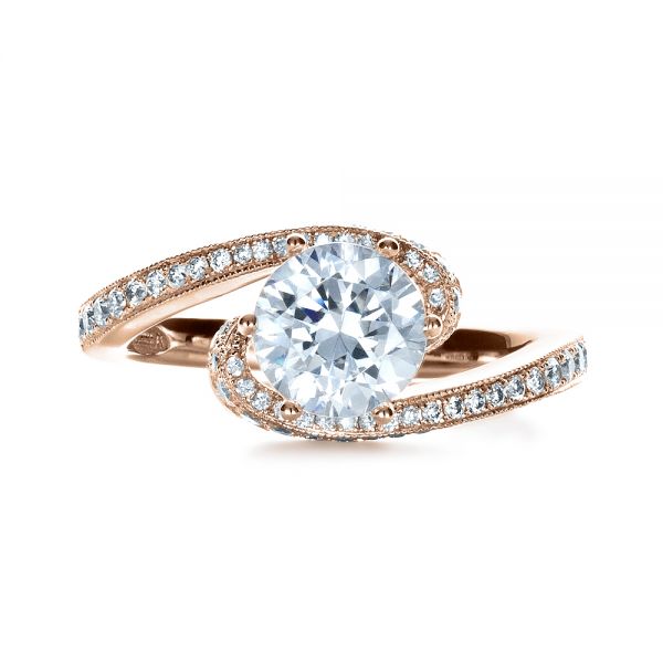 18k Rose Gold 18k Rose Gold Twisting Shank Diamond Engagement Ring - Vanna K - Top View - 1401