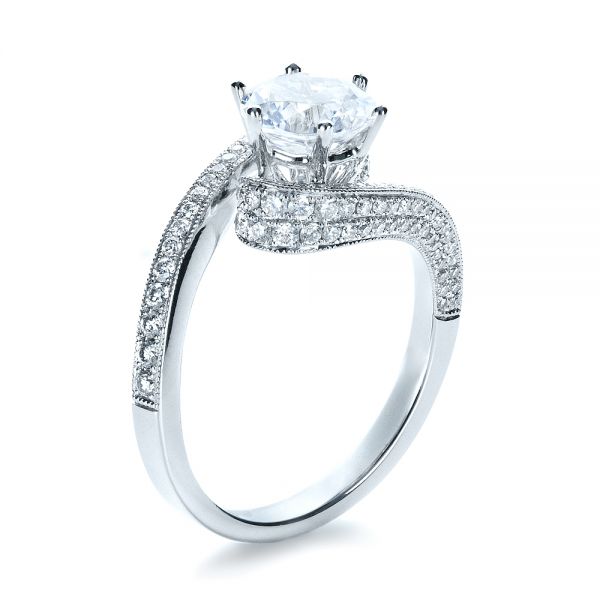 18k White Gold Twisting Shank Diamond Engagement Ring - Vanna K - Three-Quarter View -  1401