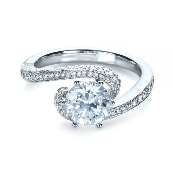 18k White Gold Twisting Shank Diamond Engagement Ring - Vanna K - Flat View -  1401