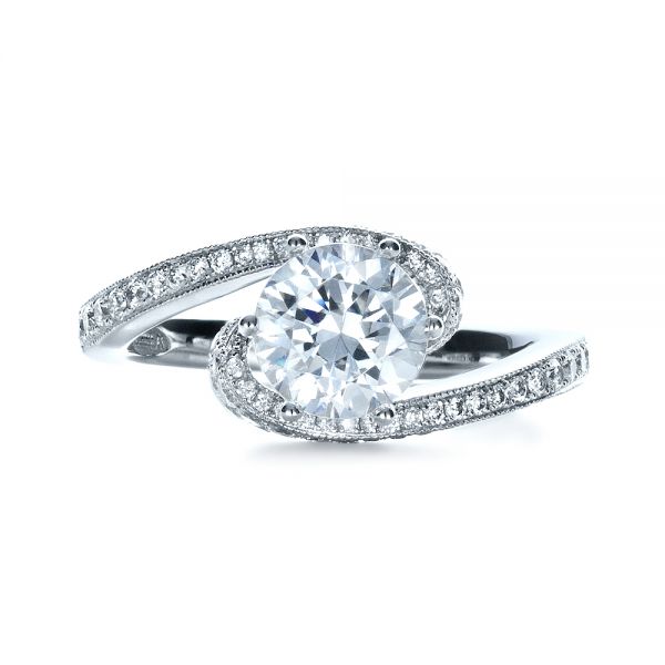 18k White Gold Twisting Shank Diamond Engagement Ring - Vanna K - Top View -  1401