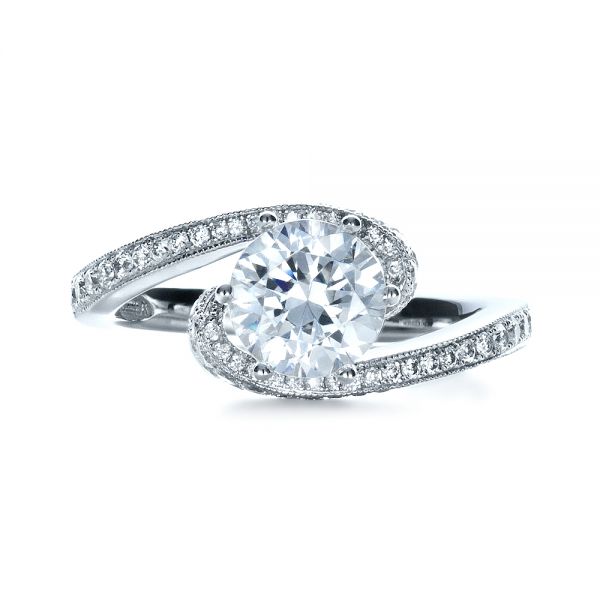 18k White Gold Twisting Shank Diamond Engagement Ring - Vanna K - Top View - 1401