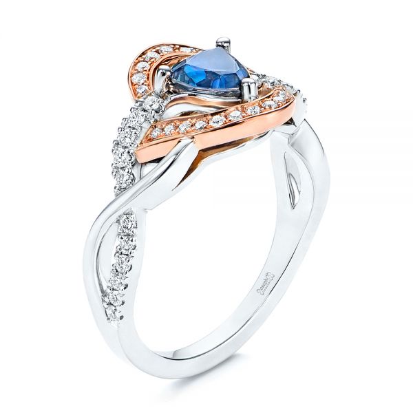 18k Rose Gold 18k Rose Gold Two-tone Blue Sapphire And Diamond Engagement Ring - Three-Quarter View -  106637