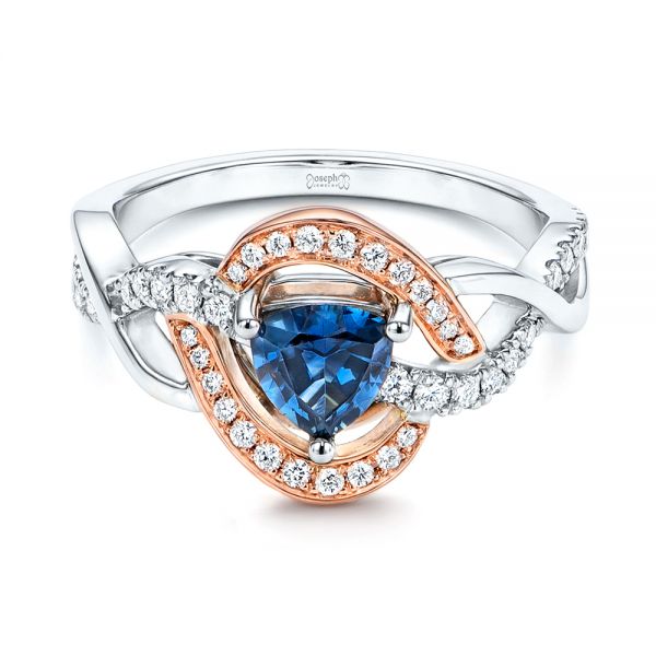 14k Rose Gold 14k Rose Gold Two-tone Blue Sapphire And Diamond Engagement Ring - Flat View -  106637