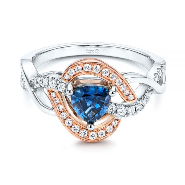 18k Rose Gold 18k Rose Gold Two-tone Blue Sapphire And Diamond Engagement Ring - Flat View -  106637