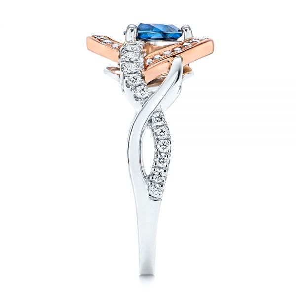 18k Rose Gold 18k Rose Gold Two-tone Blue Sapphire And Diamond Engagement Ring - Side View -  106637