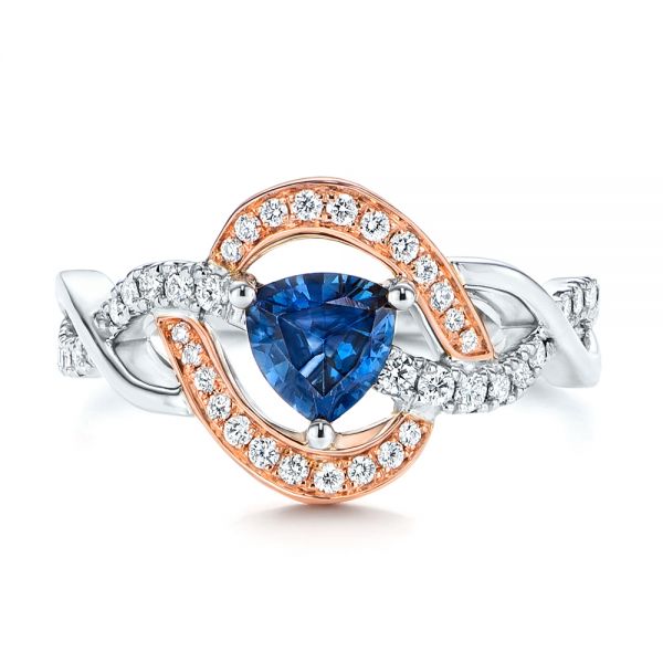 18k Rose Gold 18k Rose Gold Two-tone Blue Sapphire And Diamond Engagement Ring - Top View -  106637