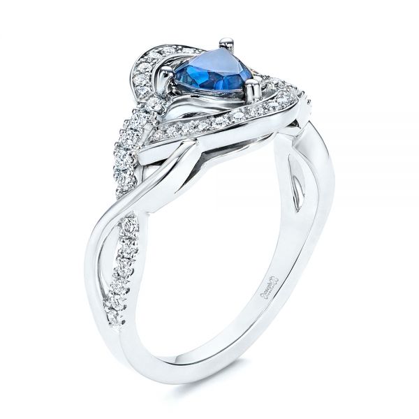 18k White Gold 18k White Gold Two-tone Blue Sapphire And Diamond Engagement Ring - Three-Quarter View -  106637