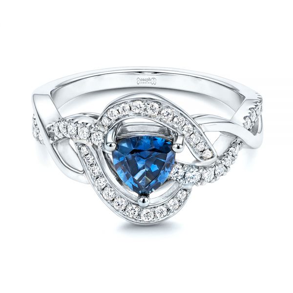  Platinum Platinum Two-tone Blue Sapphire And Diamond Engagement Ring - Flat View -  106637
