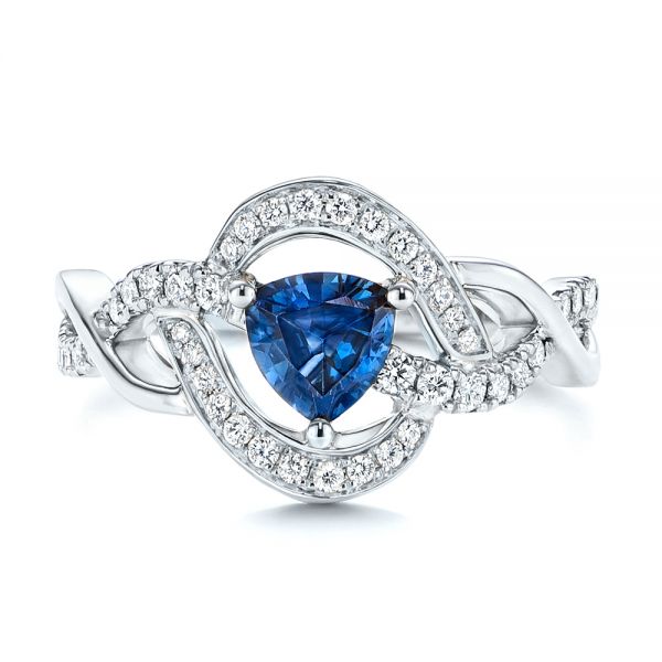 18k White Gold 18k White Gold Two-tone Blue Sapphire And Diamond Engagement Ring - Top View -  106637