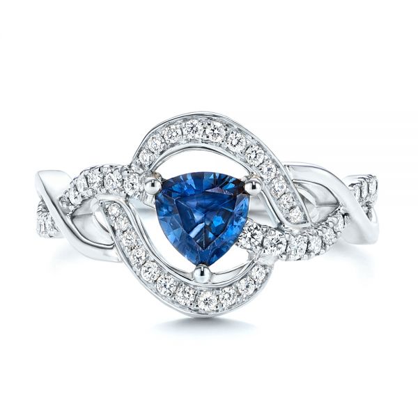 Platinum Platinum Two-tone Blue Sapphire And Diamond Engagement Ring - Top View - 106637