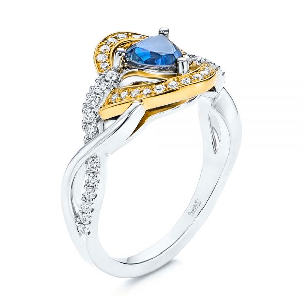 18k Yellow Gold 18k Yellow Gold Two-tone Blue Sapphire And Diamond Engagement Ring - Three-Quarter View -  106637