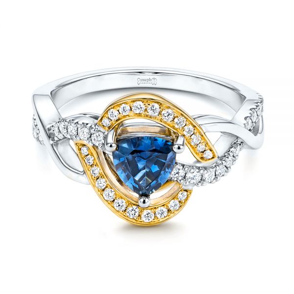 18k Yellow Gold 18k Yellow Gold Two-tone Blue Sapphire And Diamond Engagement Ring - Flat View - 106637