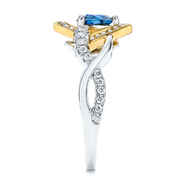 18k Yellow Gold 18k Yellow Gold Two-tone Blue Sapphire And Diamond Engagement Ring - Side View - 106637