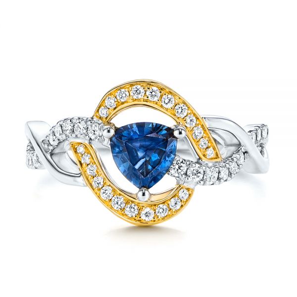 18k Yellow Gold 18k Yellow Gold Two-tone Blue Sapphire And Diamond Engagement Ring - Top View -  106637