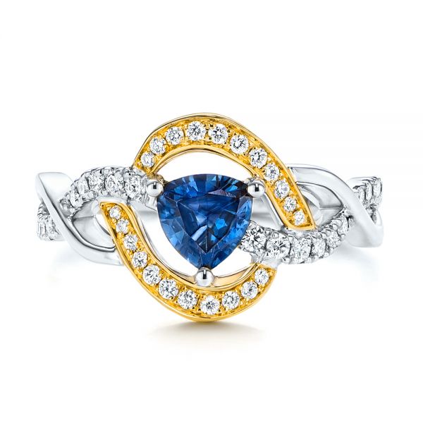 18k Yellow Gold 18k Yellow Gold Two-tone Blue Sapphire And Diamond Engagement Ring - Top View - 106637