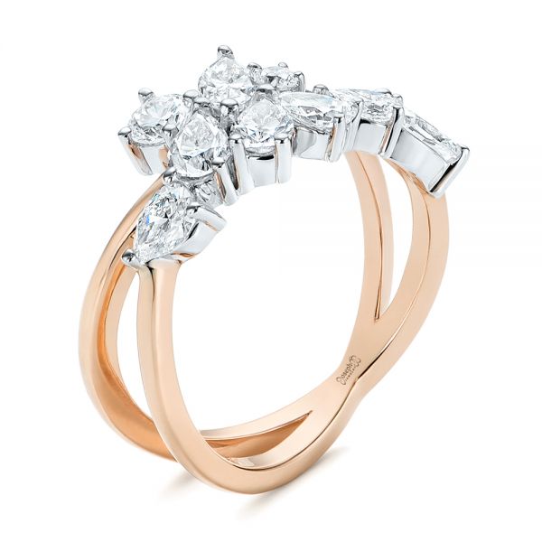 18k Rose Gold 18k Rose Gold Two-tone Cluster Diamond Ring - Three-Quarter View -  105214