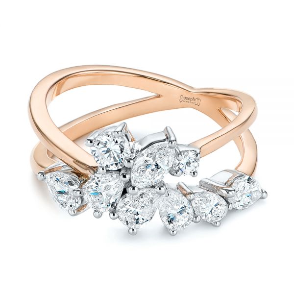 18k Rose Gold 18k Rose Gold Two-tone Cluster Diamond Ring - Flat View -  105214