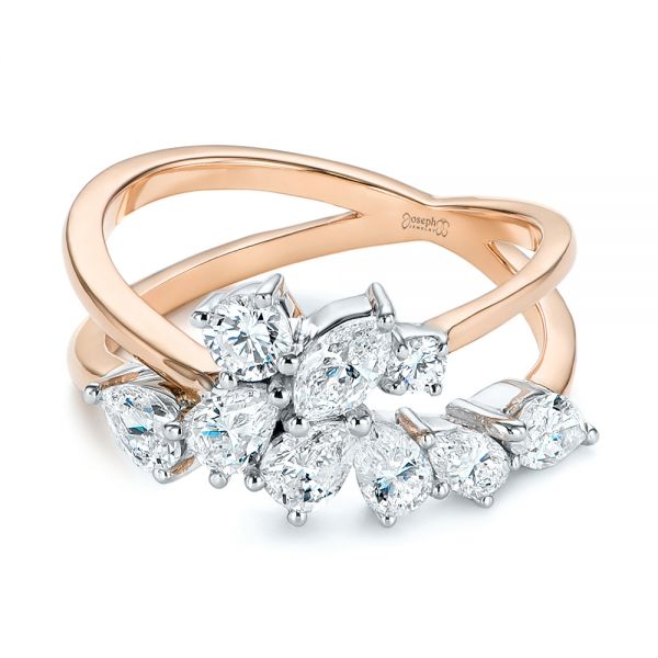 14k Rose Gold 14k Rose Gold Two-tone Cluster Diamond Ring - Flat View -  105214