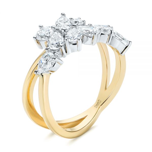 14k Yellow Gold Two-tone Cluster Diamond Ring - Three-Quarter View -  105214