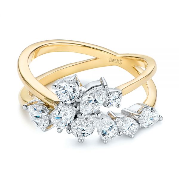 18k Yellow Gold 18k Yellow Gold Two-tone Cluster Diamond Ring - Flat View -  105214