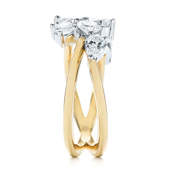 18k Yellow Gold 18k Yellow Gold Two-tone Cluster Diamond Ring - Side View -  105214