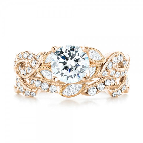 14k Rose Gold And 18K Gold 14k Rose Gold And 18K Gold Two-tone Diamond Band Engagement Ring - Top View - 103108