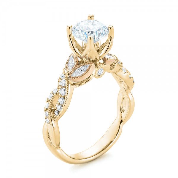 18k Yellow Gold And 18K Gold 18k Yellow Gold And 18K Gold Two-tone Diamond Band Engagement Ring - Three-Quarter View - 103108