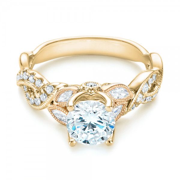 18k Yellow Gold And 18K Gold 18k Yellow Gold And 18K Gold Two-tone Diamond Band Engagement Ring - Flat View - 103108