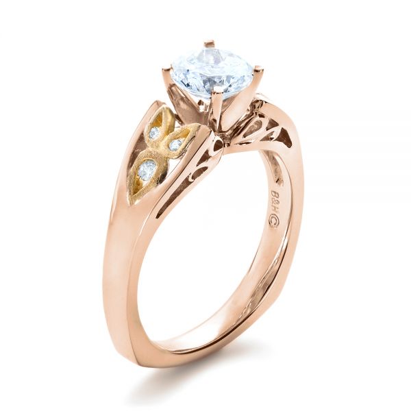 18k Rose Gold And Platinum 18k Rose Gold And Platinum Two-tone Diamond Engagement Ring - Three-Quarter View -  1205