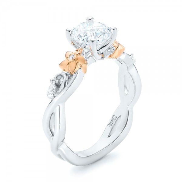 14k White Gold And 18K Gold 14k White Gold And 18K Gold Two-tone Diamond Engagement Ring - Three-Quarter View -  102844