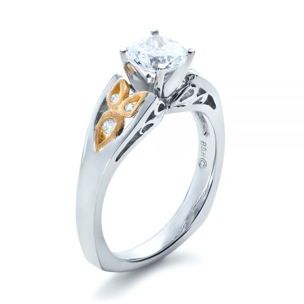 14k White Gold And 18K Gold Two-tone Diamond Engagement Ring - Three-Quarter View -  1205