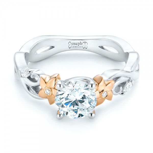 18k White Gold And 18K Gold Two-tone Diamond Engagement Ring - Flat View - 102844