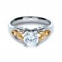 14k White Gold And 18K Gold Two-tone Diamond Engagement Ring - Flat View -  1205 - Thumbnail